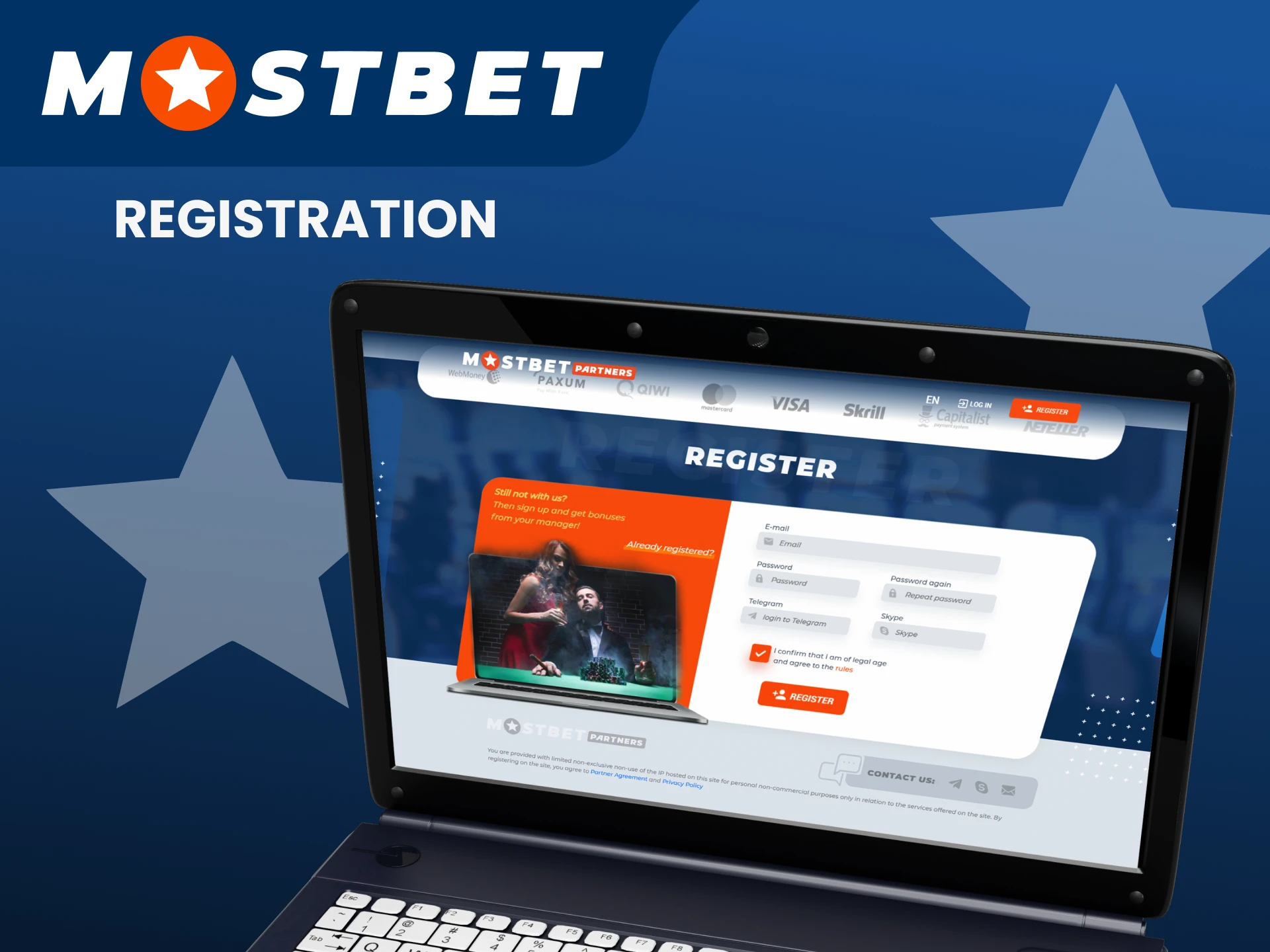 Register to participate in the Mostbet affiliate program.