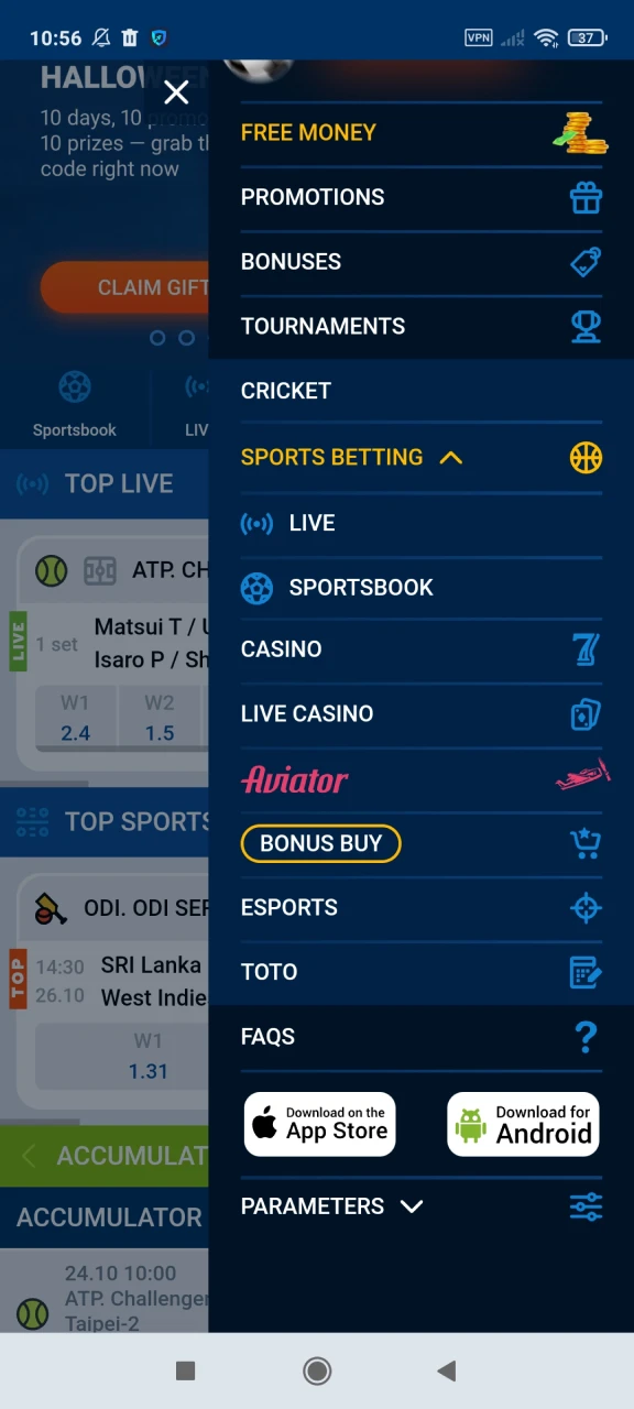 Click the download button for the Mostbet app for Android.