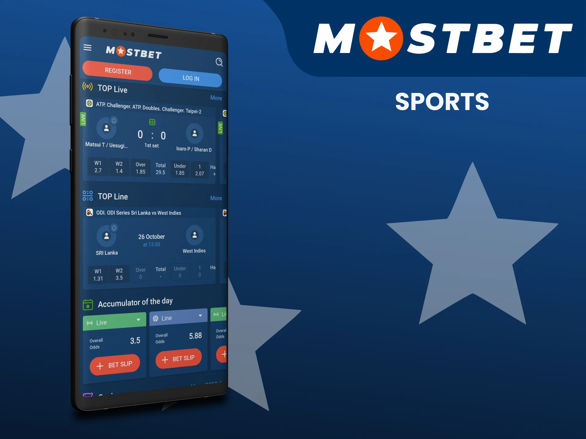 Visit the sports section of the Mostbet app.