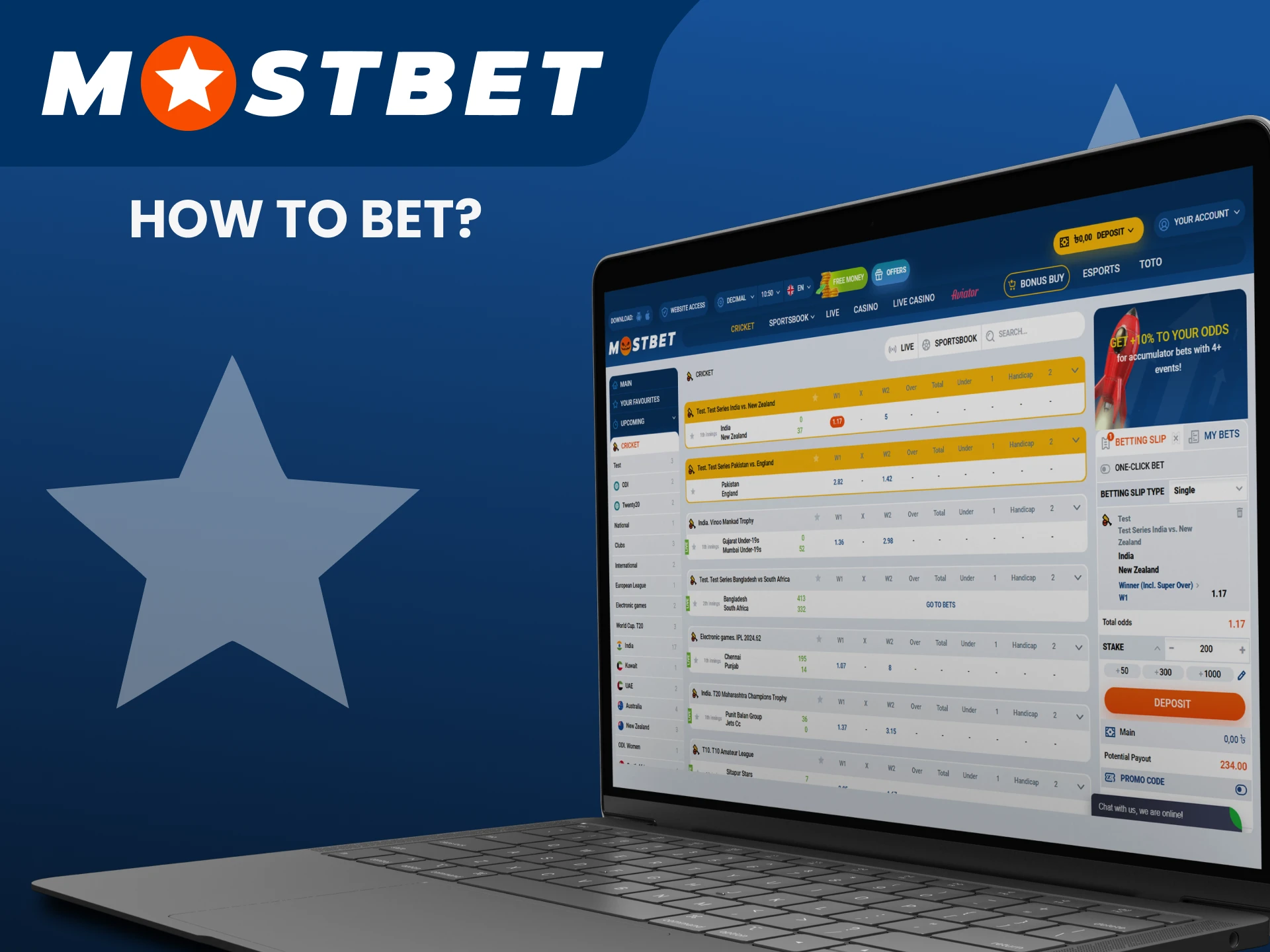 Go to the sports section at Mostbet for betting on cricket.