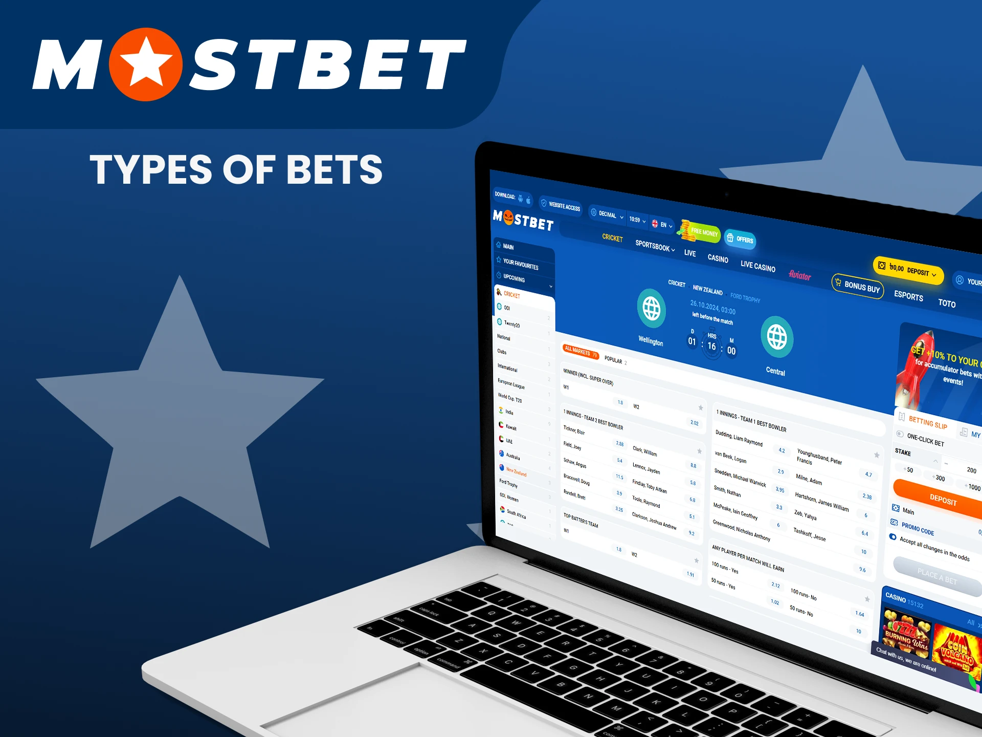 Choose your type of cricket bet from Mostbet.