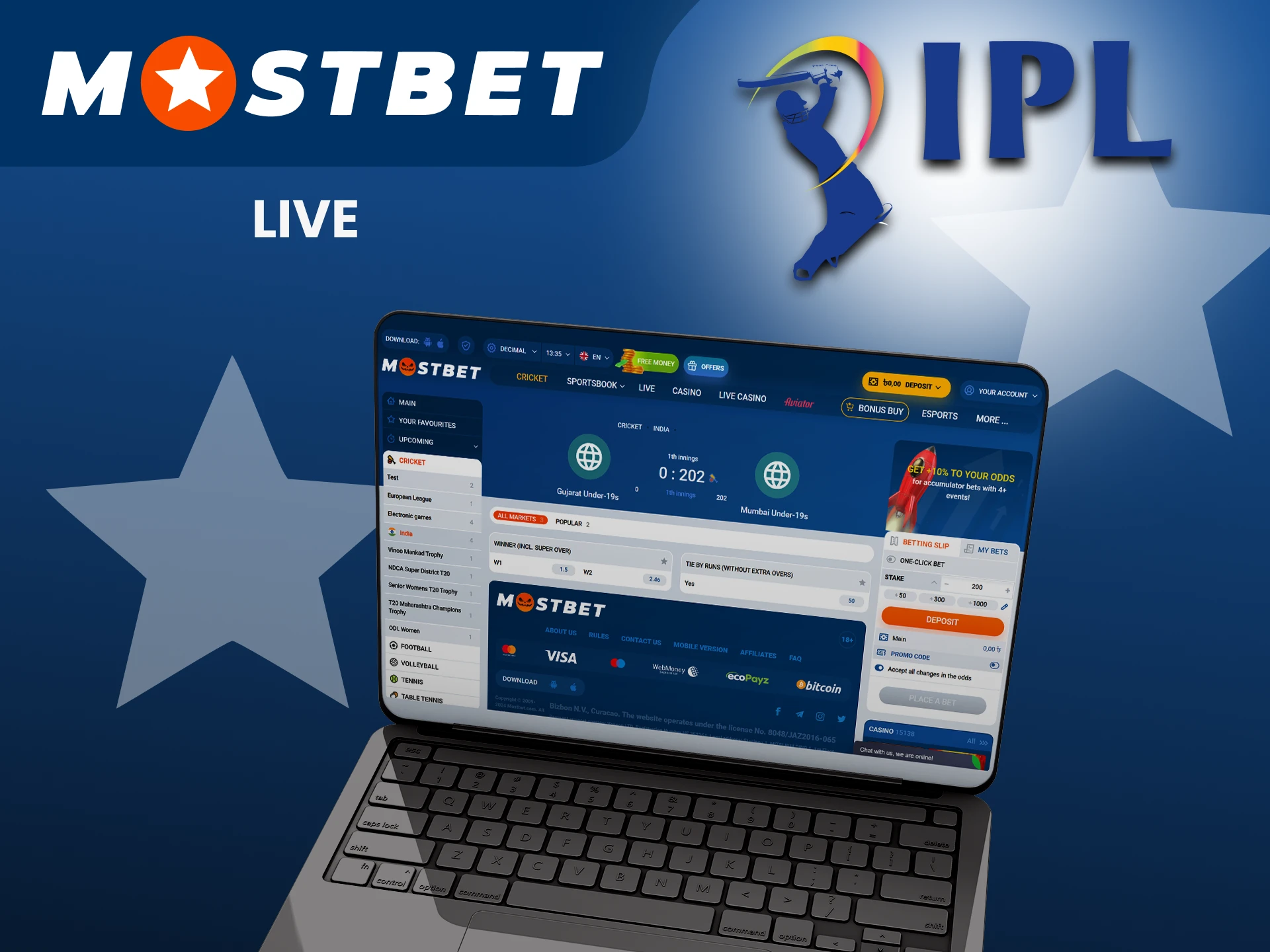 Place bets on live IPL events from Mostbet.