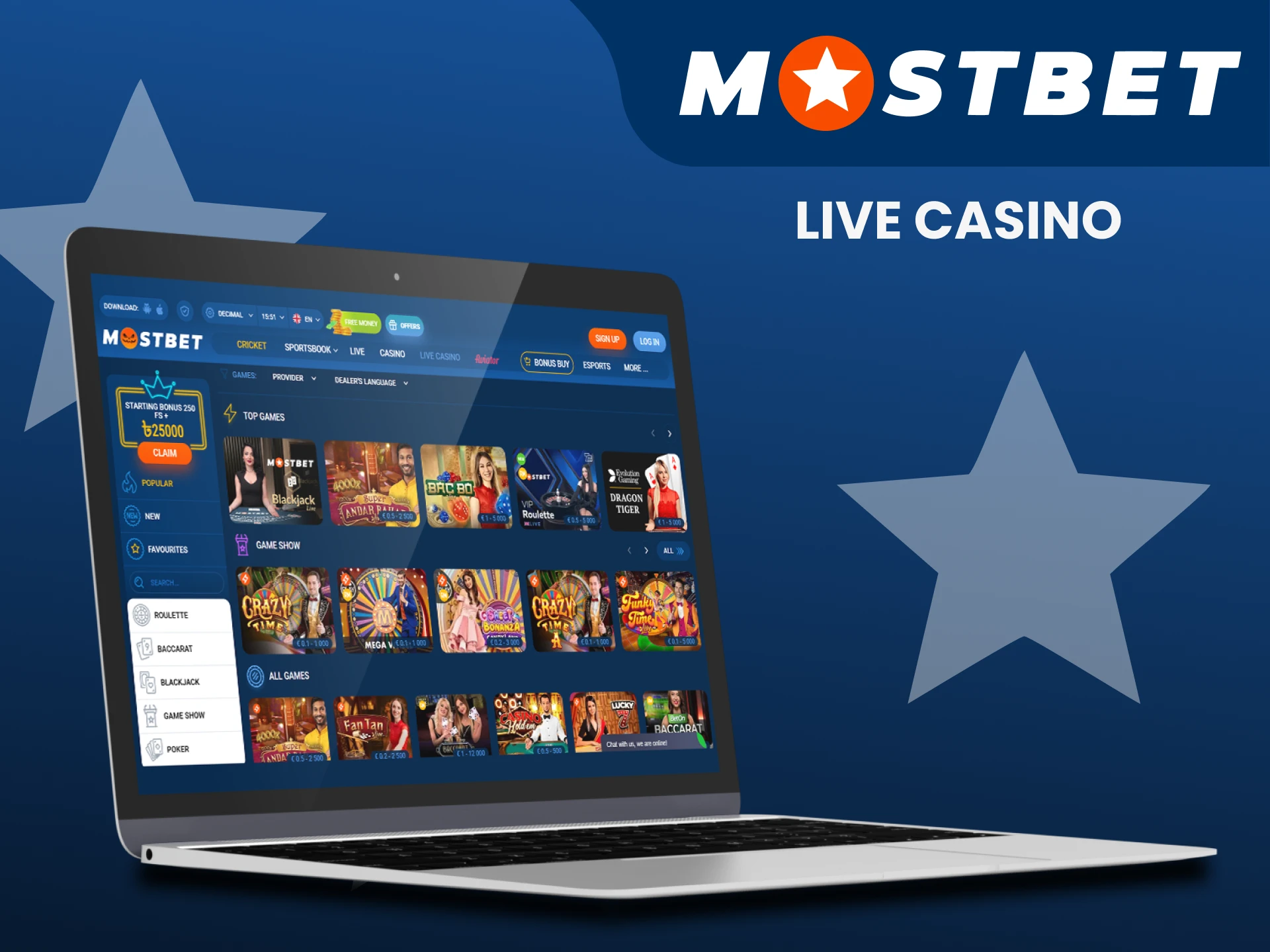 On the Mostbet website you can play live casino.