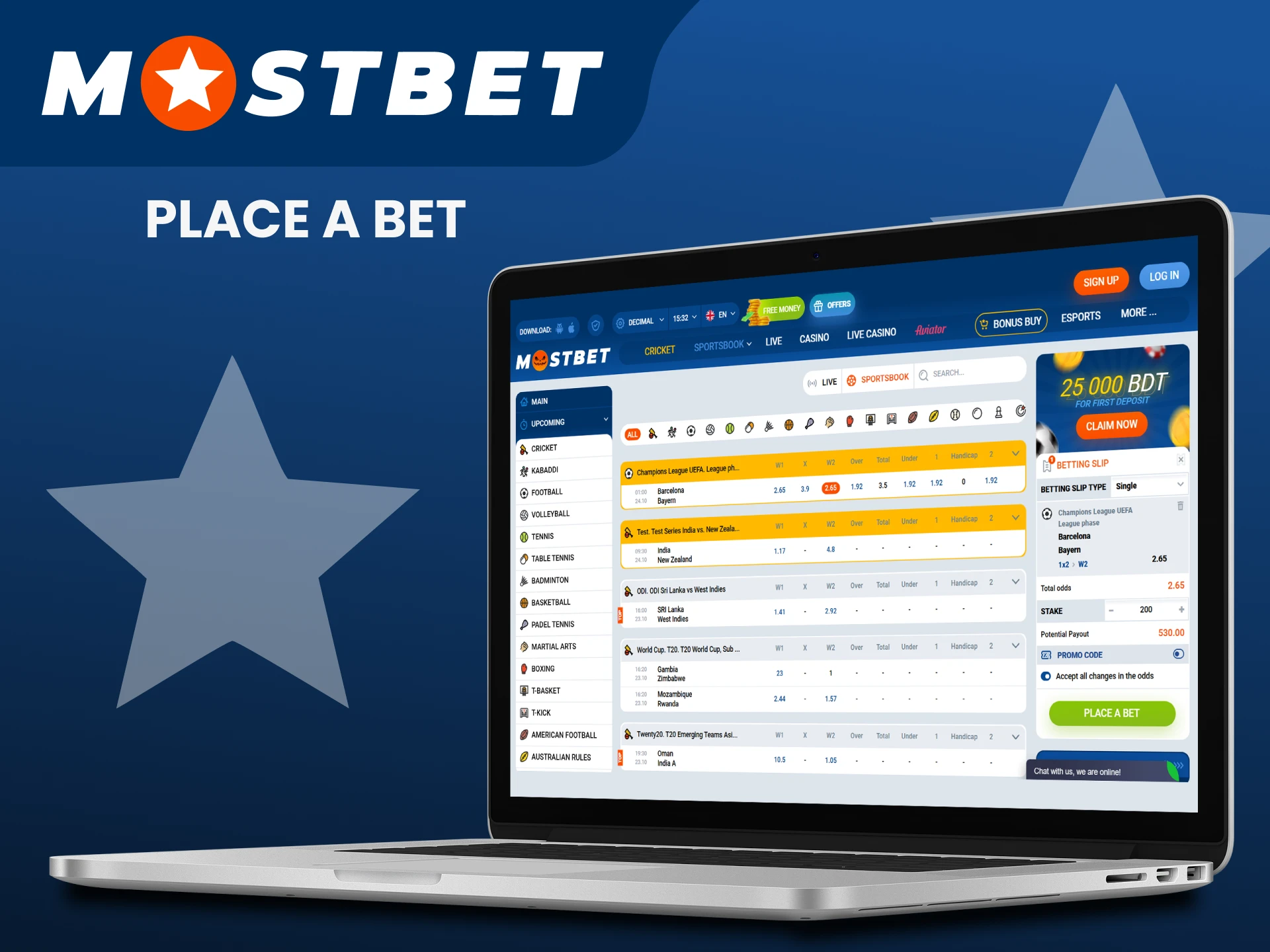 Visit the sports section for betting at Mostbet.