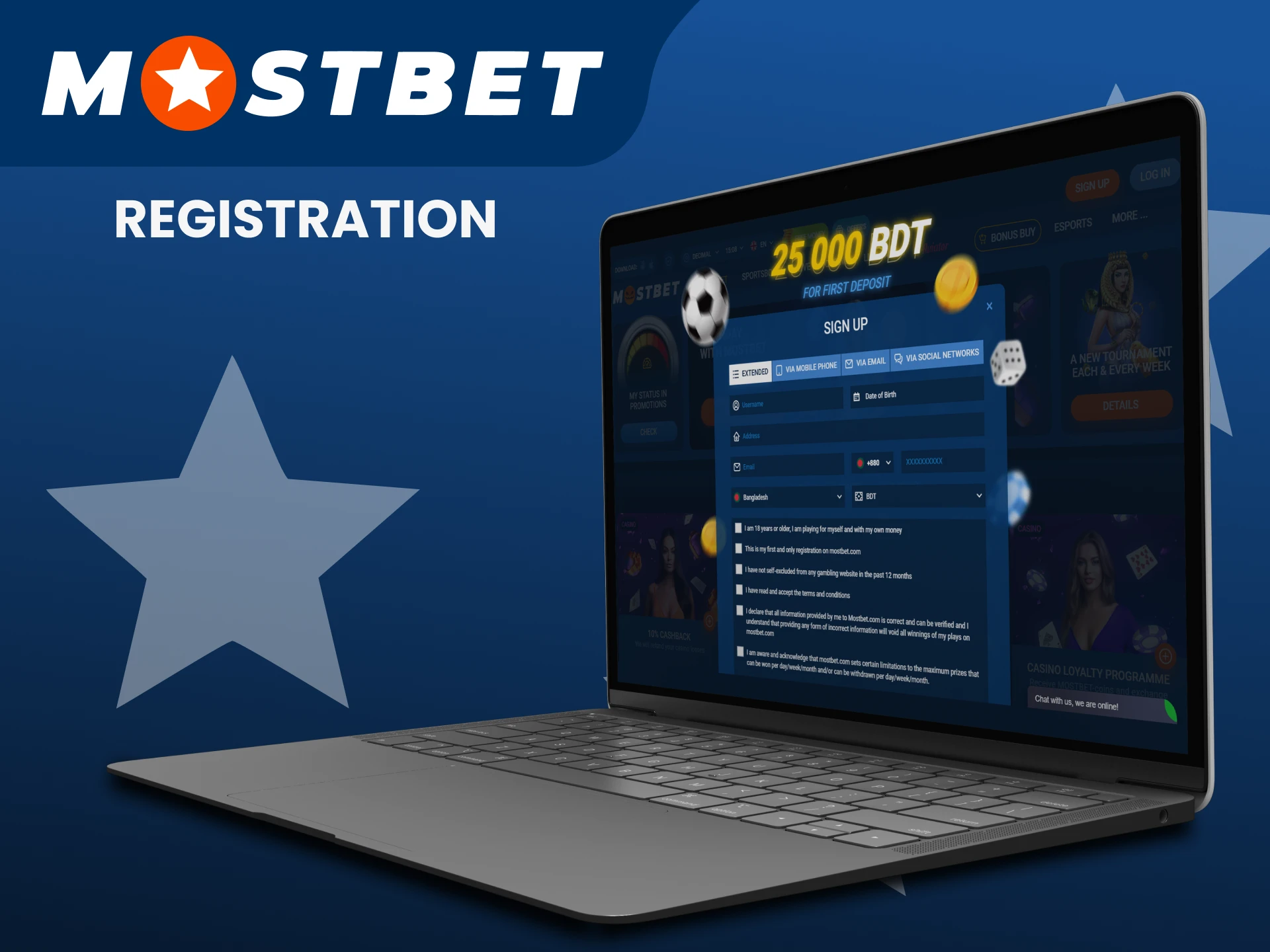 Register on the Mostbet website.