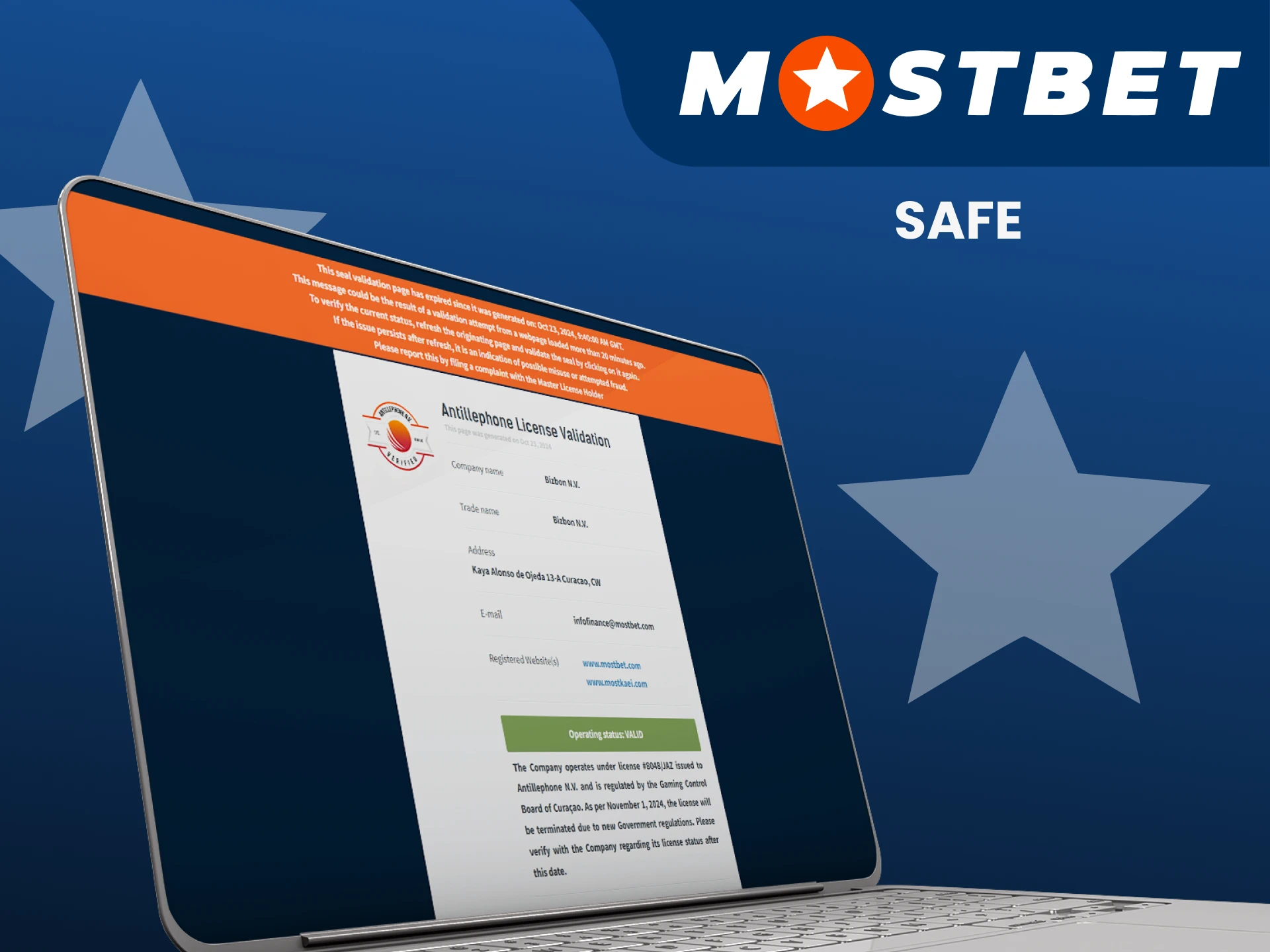 Mostbet is legal and safe.