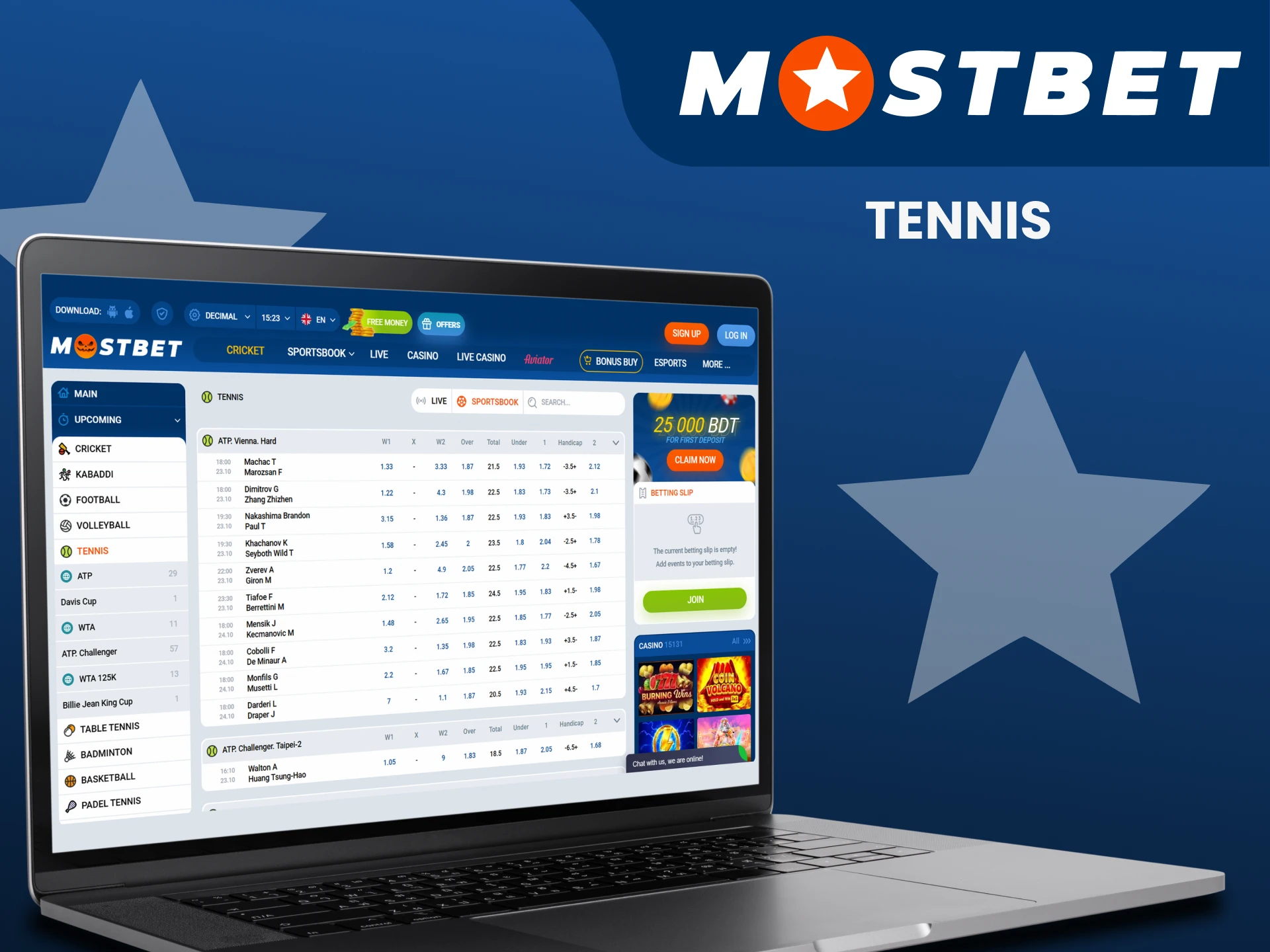 Place bets on tennis with Mostbet.