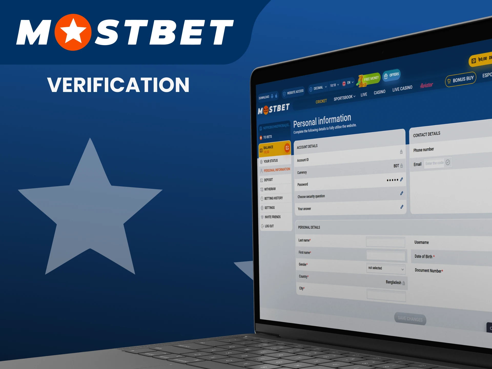 Fill in all the information for the Mostbet website.