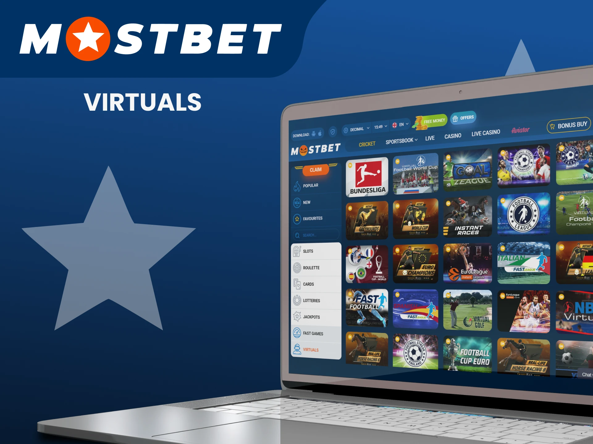 Choose virtual sports in the games section at Mostbet.