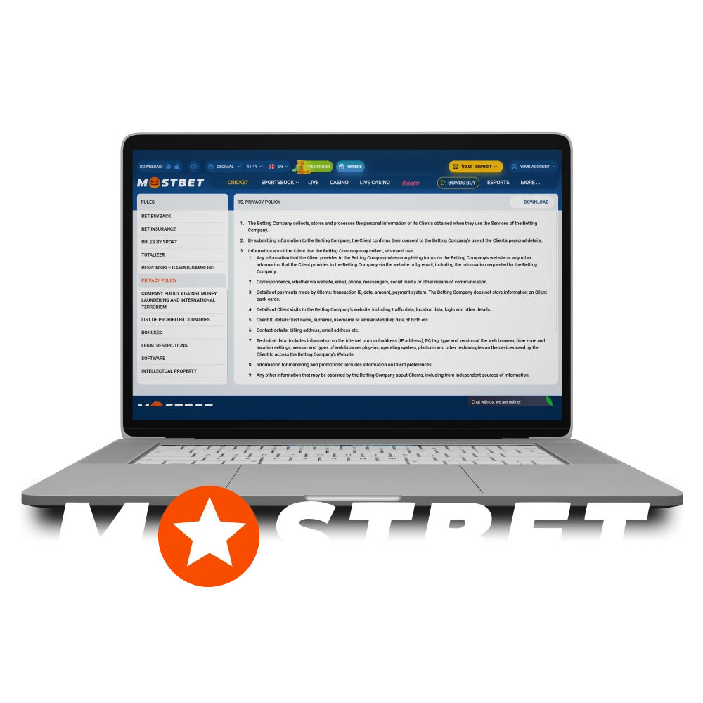 Please review Mostbet's privacy policy.