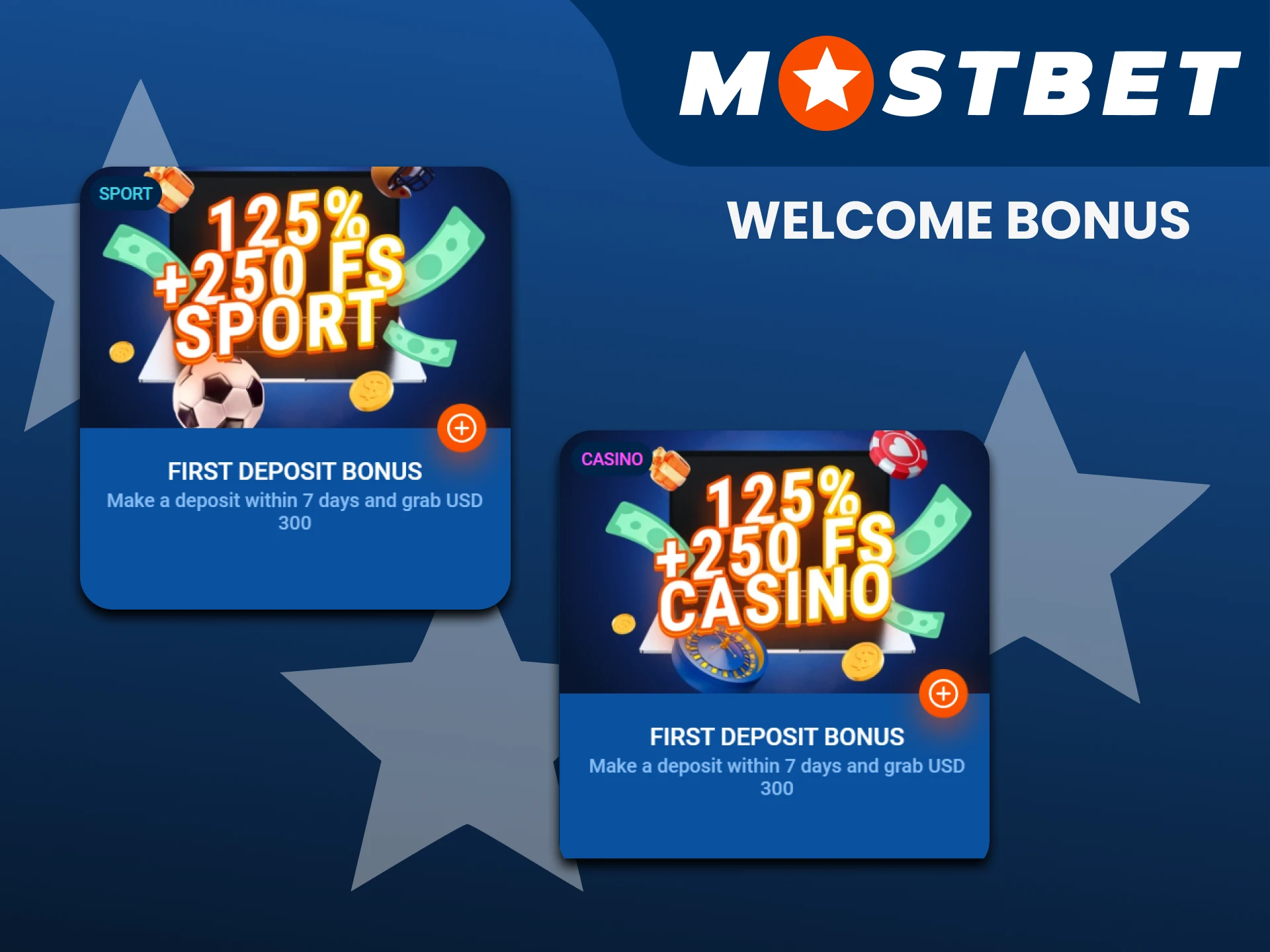 Mostbet gives many bonuses after registration.