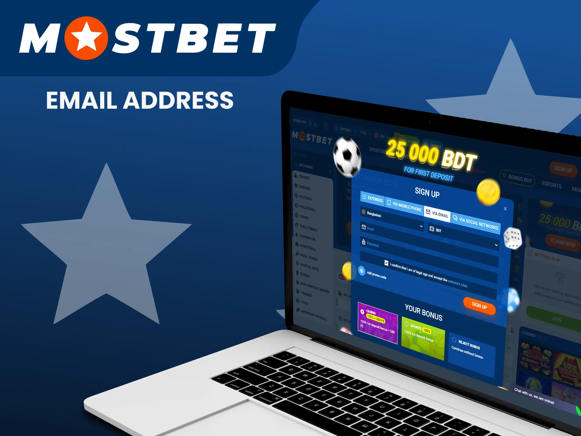 Enter your email to register at Mostbet.