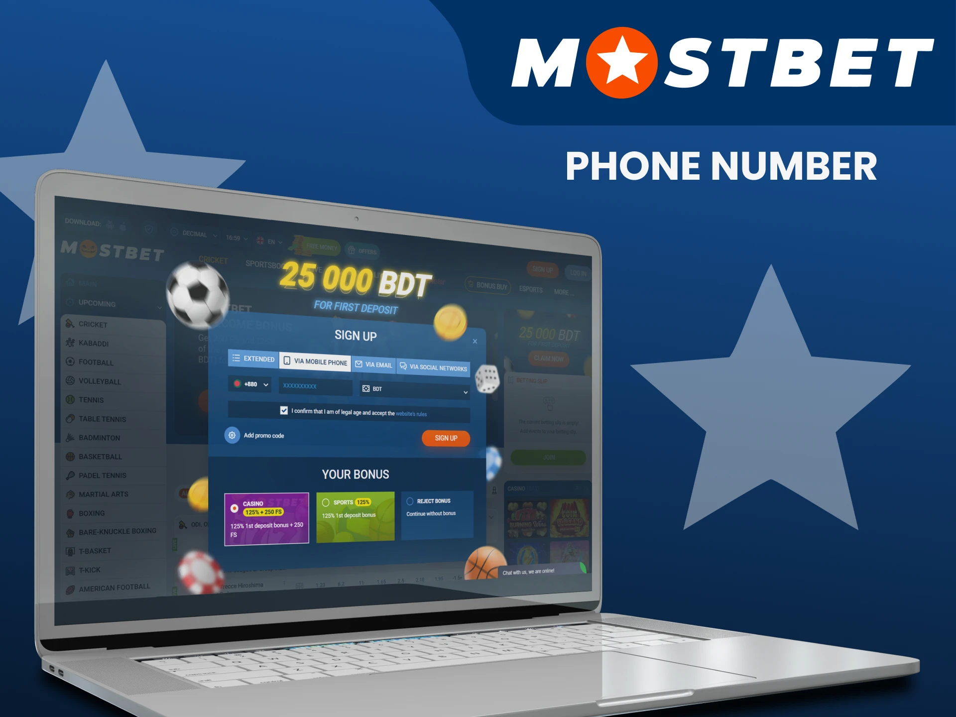 Use your phone number to register on Mostbet.