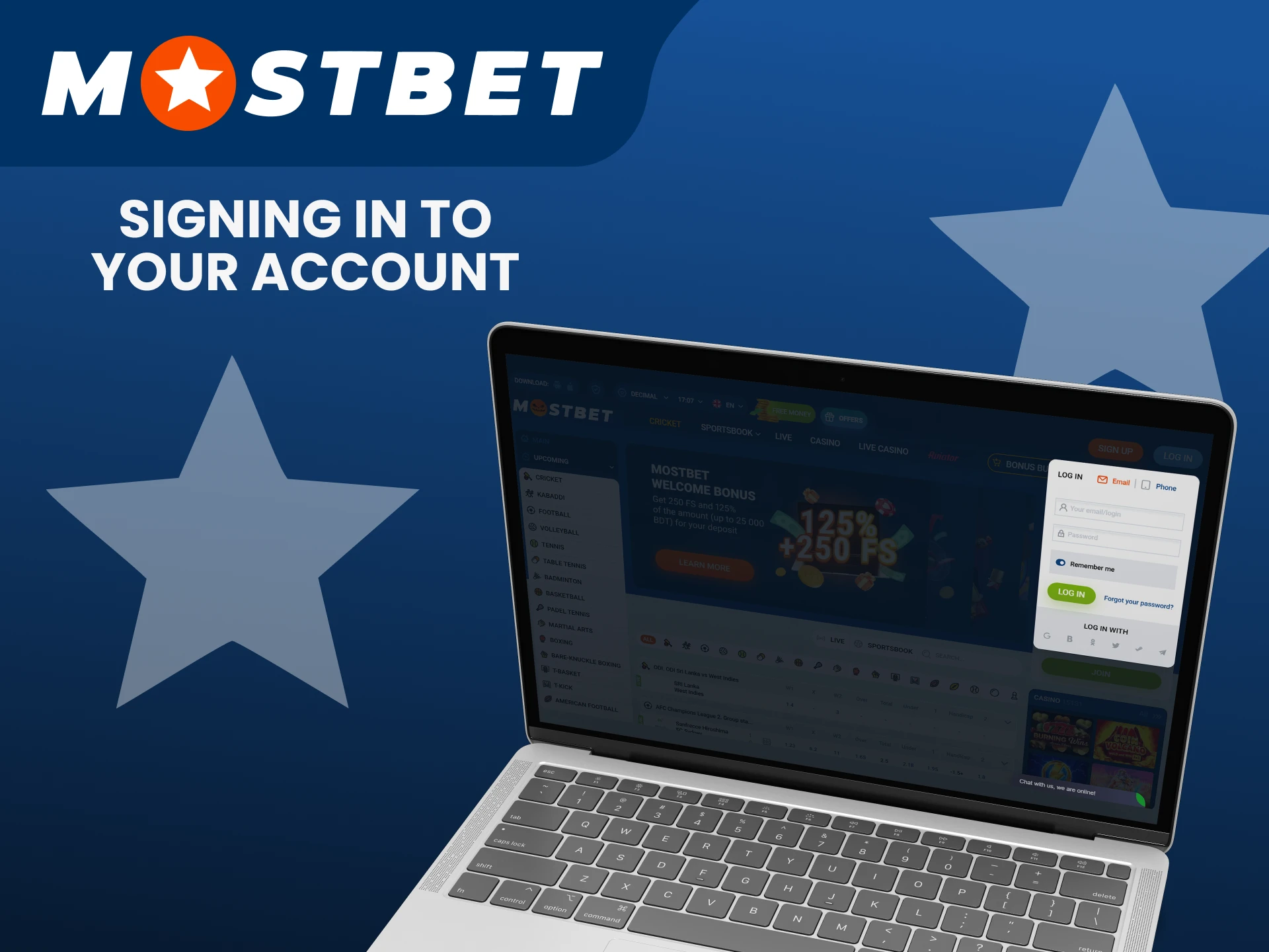 Log in to your Mostbet personal account.