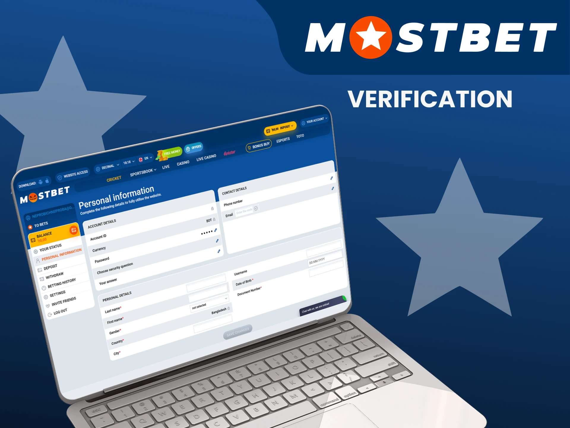 Fill out all the data on the Mostbet website.