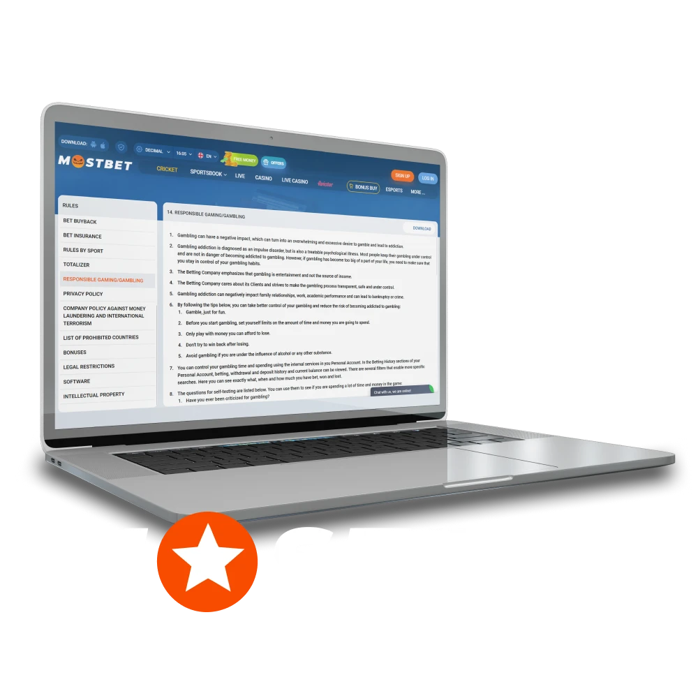 Take a responsible approach to games and bets at Mostbet.