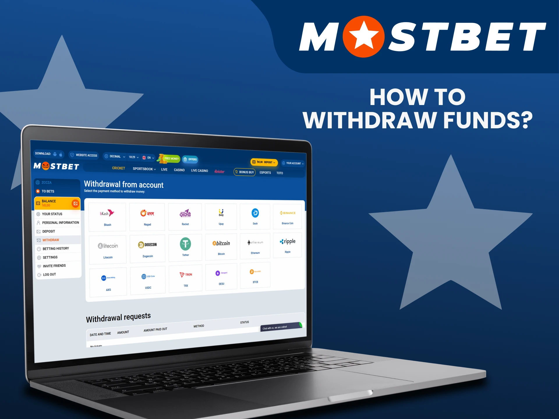 Find out how to withdraw funds on the Mostbet website.