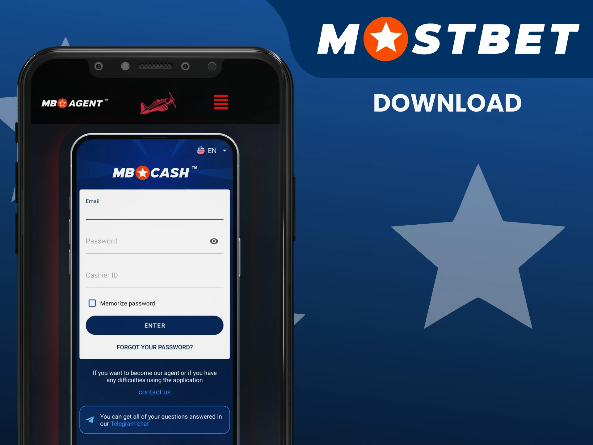 Download a special application for the Mostbet agent.