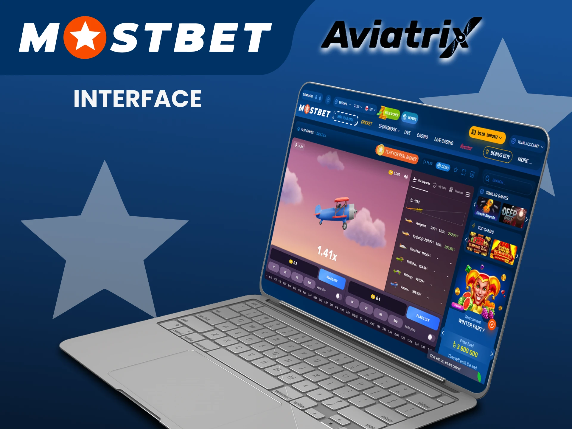 Explore the interface of the Aviatrix game from Mostbet.