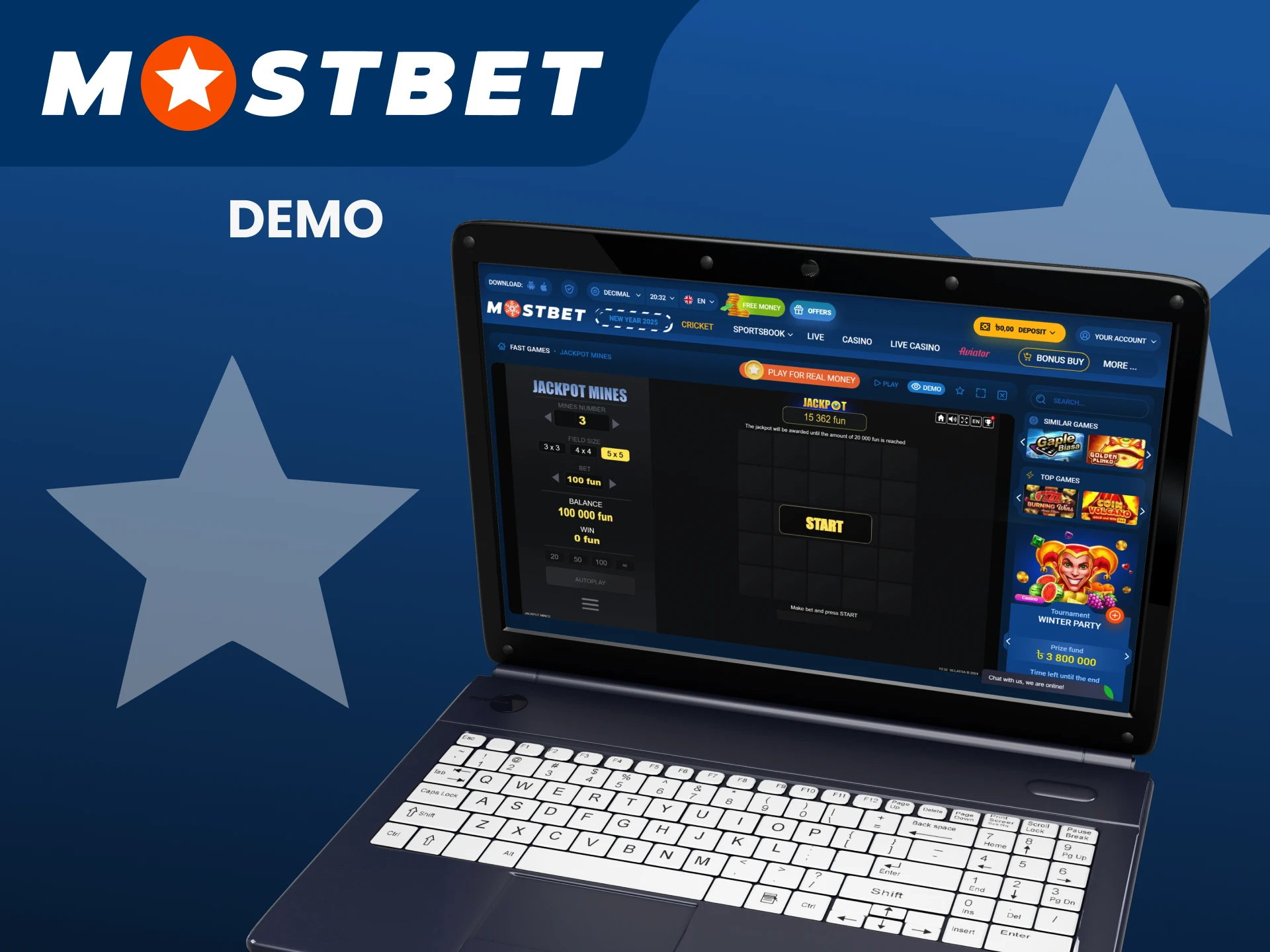 Try playing the demo version of Mina games on Mostbet.