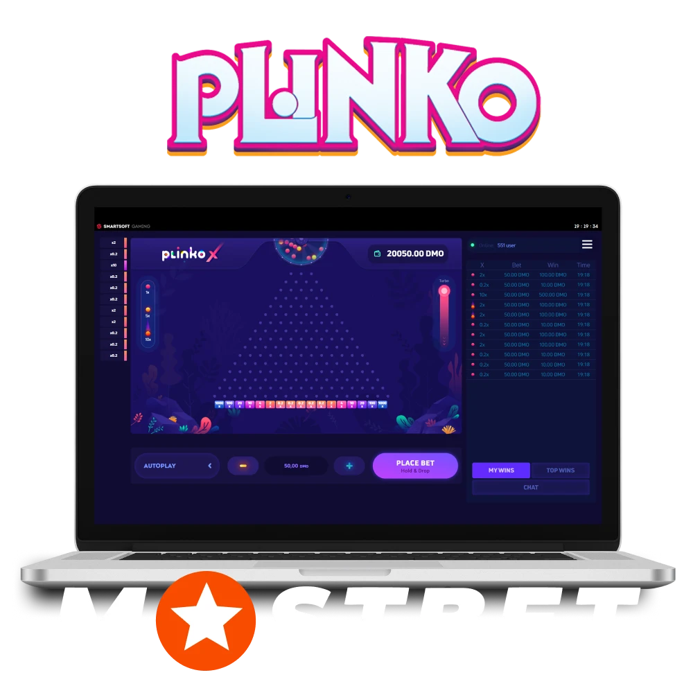 Choose Plinko to play on the Mostbet website.