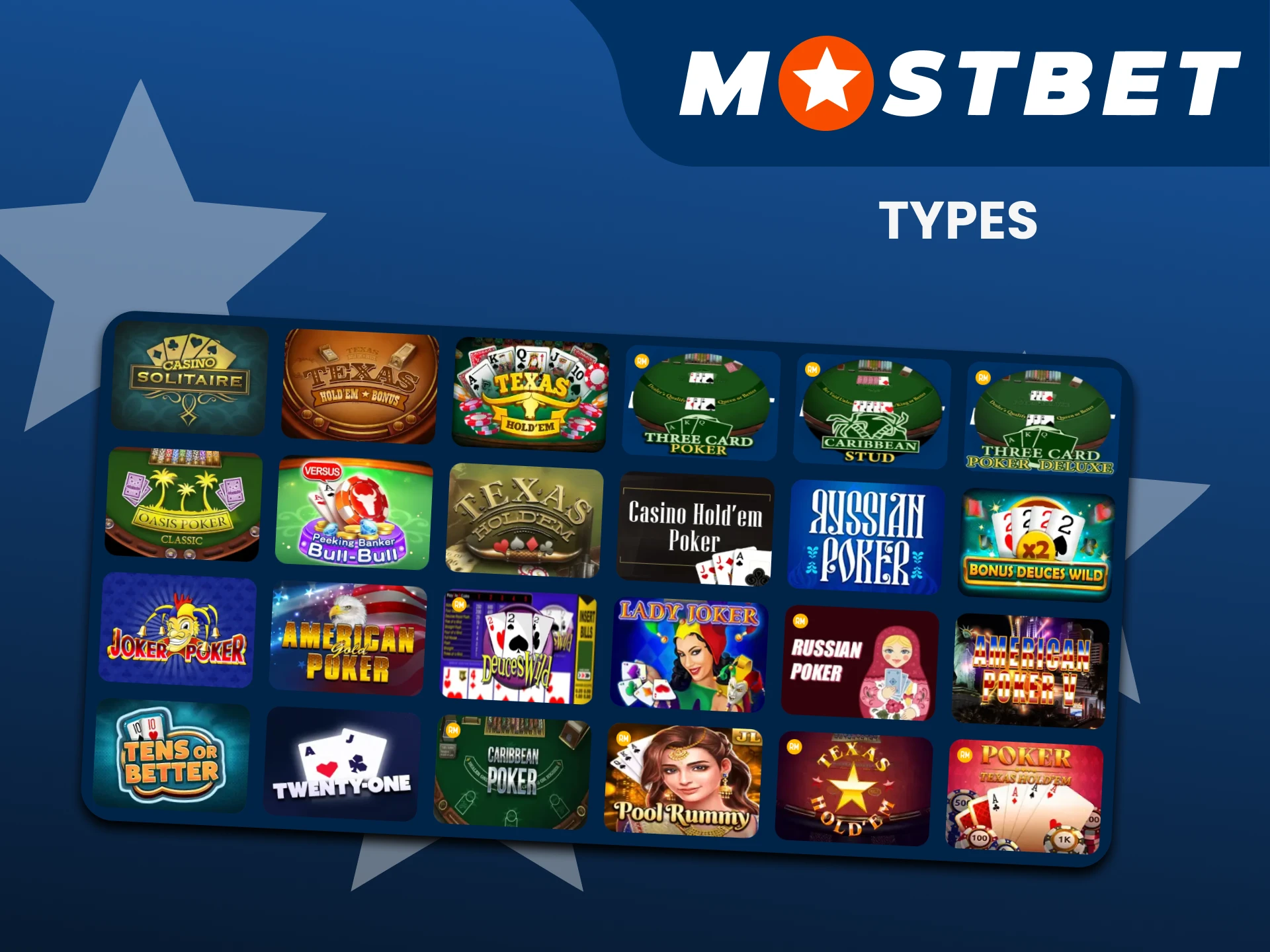 Choose your favorite type of poker at Mostbet.