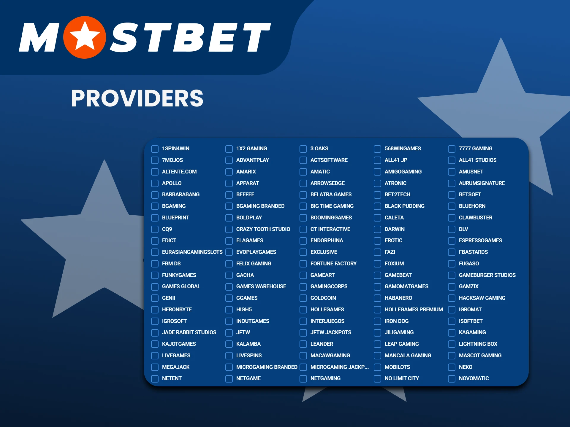 Choose your provider to play salts on Mostbet.