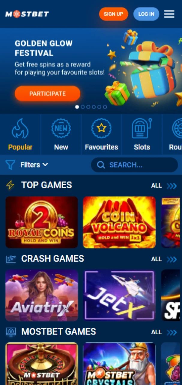 Play a wide range of casino games on the Mostbet app.