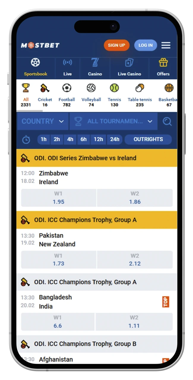 Bet on sports on the Mostbet app for iOS.
